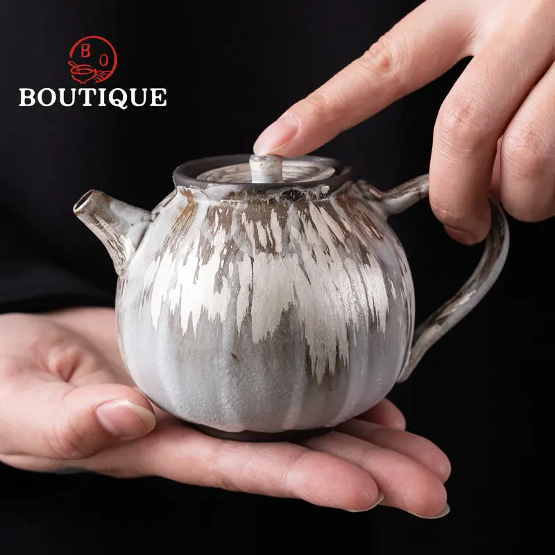 

200ml Ink Pottery Silver Color Teapot Rough Pottery Retro Household Hand-made Tea Kettle Kung Fu Tea Set Is Holding Single Pot