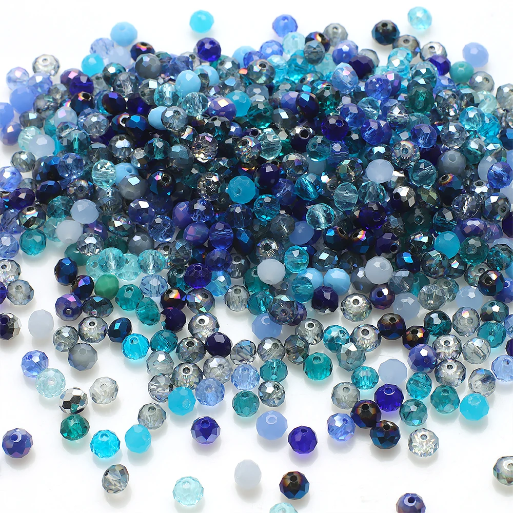 4 Perles Charms Donuts En Verre Marron/bleu – Pour Bracelet Créatif, Lot De 4