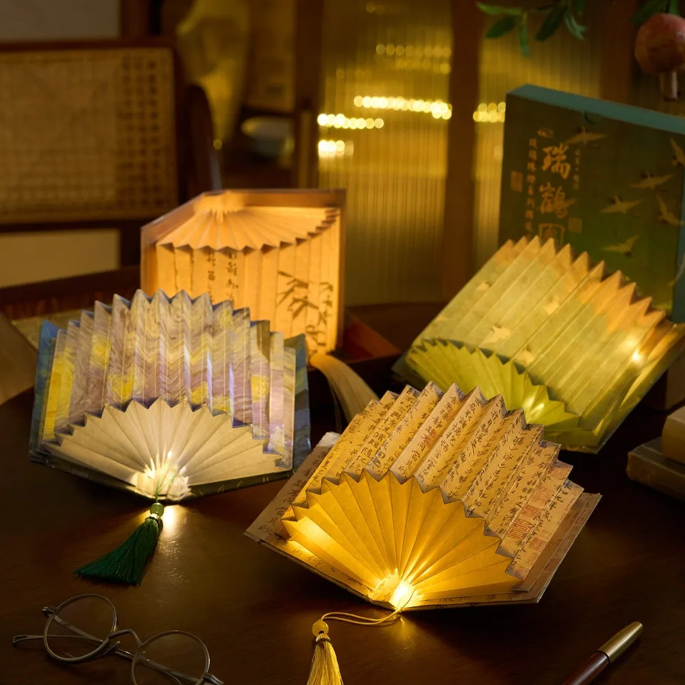 3D Stereoscopic DIY Book Lamp Fan Shaped Ancient Style Art Book Light Famous Paintings Desktop Decoration Night Light Home led light desk lamp night light book light