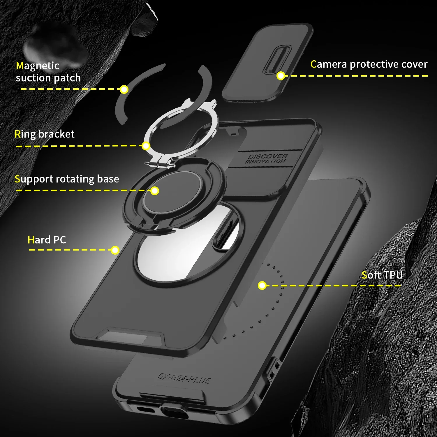 Slide Camera Case For Samsung Galaxy S24 Plus S23 S22 S21 Ultra S20 FE A25 A15 A54 A14 A13 A23 360 Degree Rotate Kickstand Cover_voghion.com