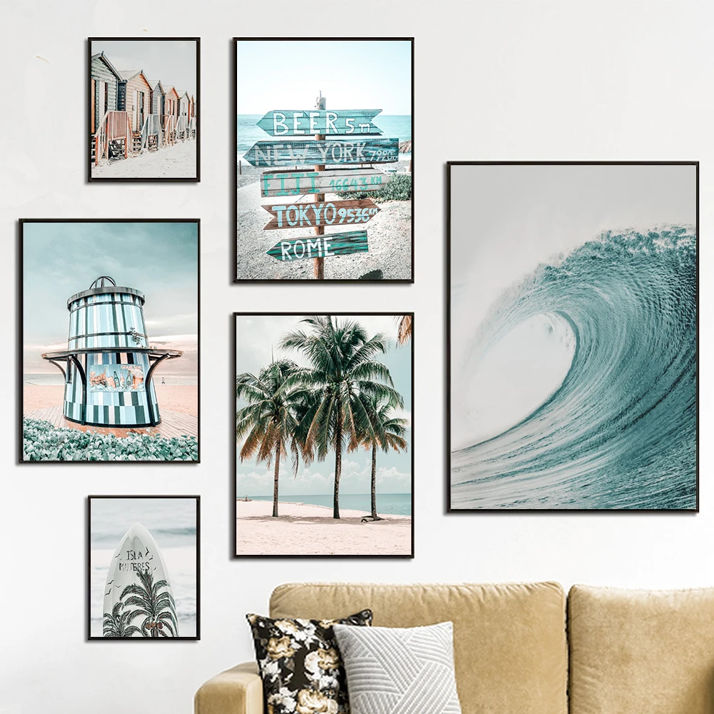 

Surf Seascape Travel Spend One's Holidays Photography Wall Art Poster Set of 6 Print Boho Beach Canvas Painting Room Home Decor