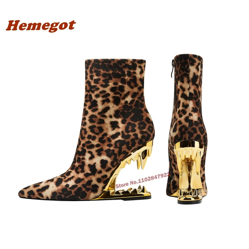 

Leopard Strange Style Ankle Boots 2023 New Arrival Winter Pointy Toe Canine Teeth Short Booties Elegant Party Shoes Plus Size 43