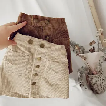Children's Girls' Spring/Fall Style Baby Girl Corduroy Tapered Skirt Children's Solid Color Skirt - Fitted Skirt - Versatile