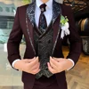 Handsome Men's Suit 3-piece Elegant Groom Wedding Tuxedo Jacket Pants Vest Customized Formal Blazer for Male 6