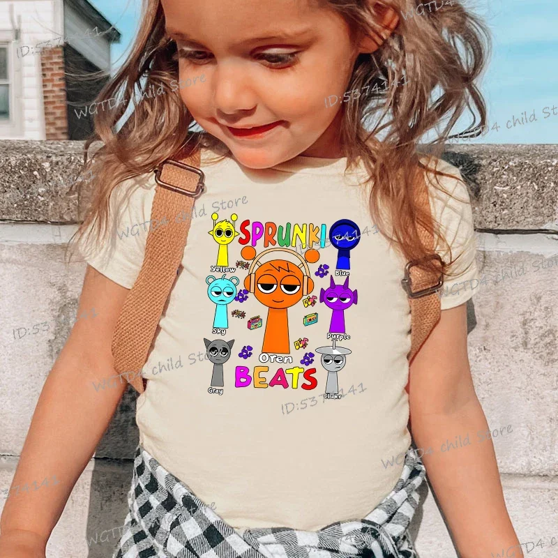 Sprunki Oren Beats Print Kids T Shirt 2025 New Short Sleeve Fashion Summer T-shirts Boys Girls Incredibox Game Cartoon Tops 4