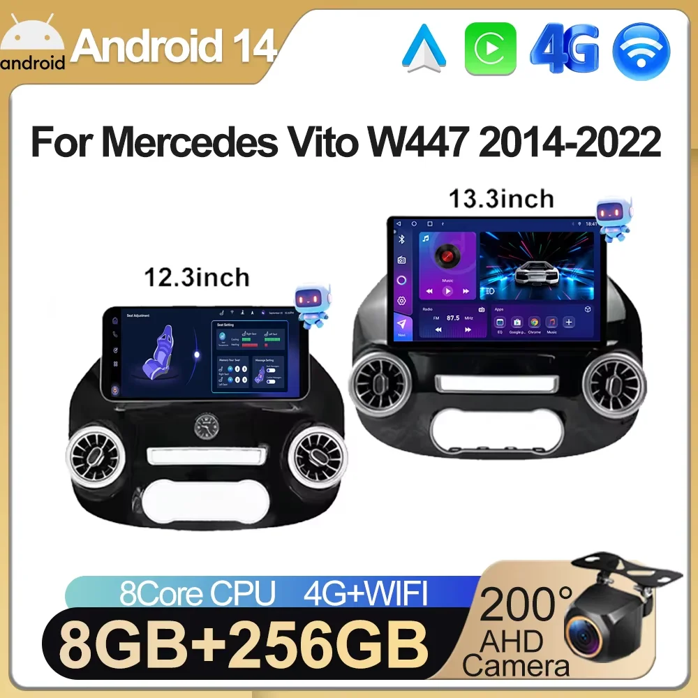 Android 12,3 pulgadas para Mercedes Vito W447 2014-2022 Radio de coche reproductor de vídeo Multimedia GPS Radio 5G CarPlay navegación WIFI GPS BT 1