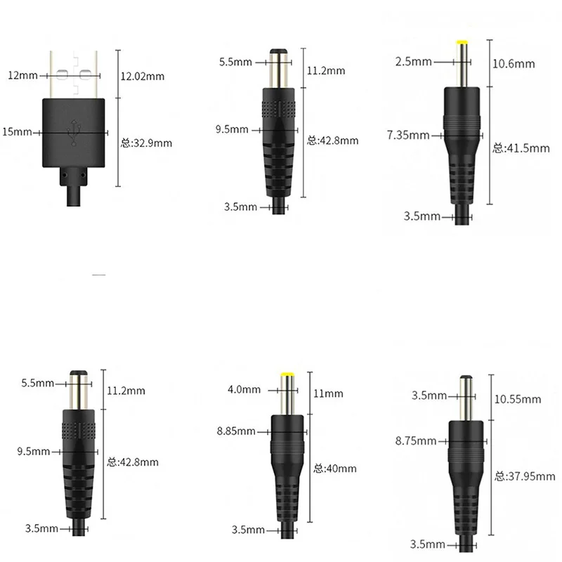 0.5M 2M 5V USB 유형 A 수-DC 3.5 1.35 4.0 1.7 5.5 2.1 5.5 2.5mm 수 플러그 연장 전원 코드 공급 잭 케이블 커넥터