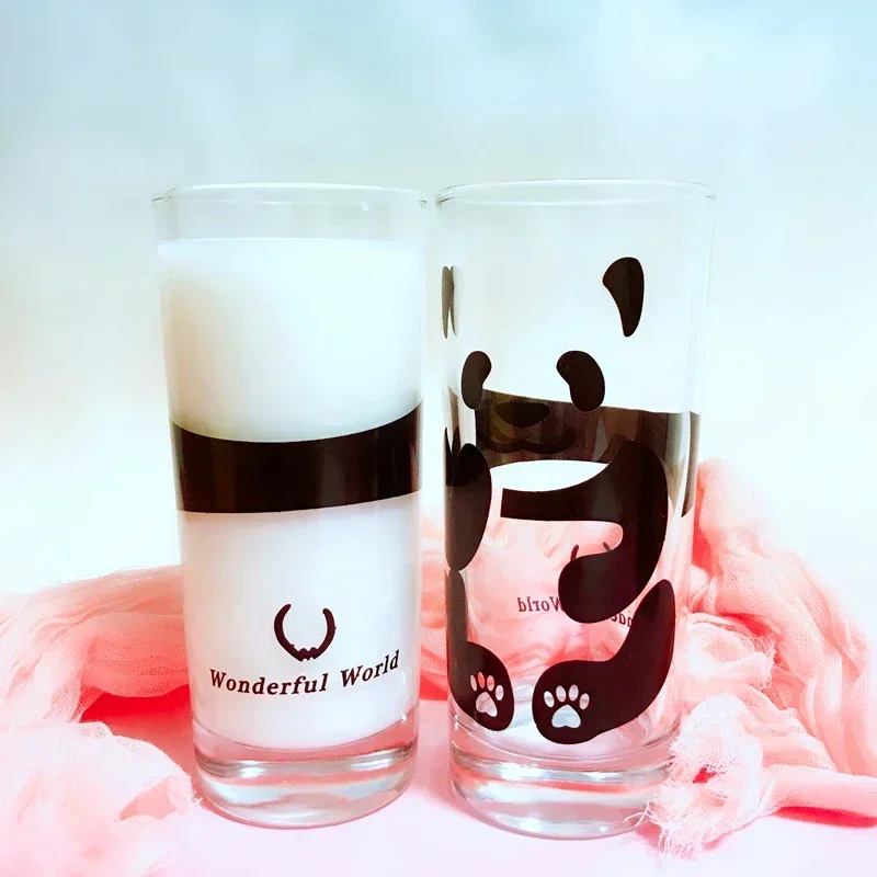 China Panda Glass Creative Tea Bottle Single Transparent Coffee Cup Juice Panda Breakfast Milk Cup Glassware for Drinking