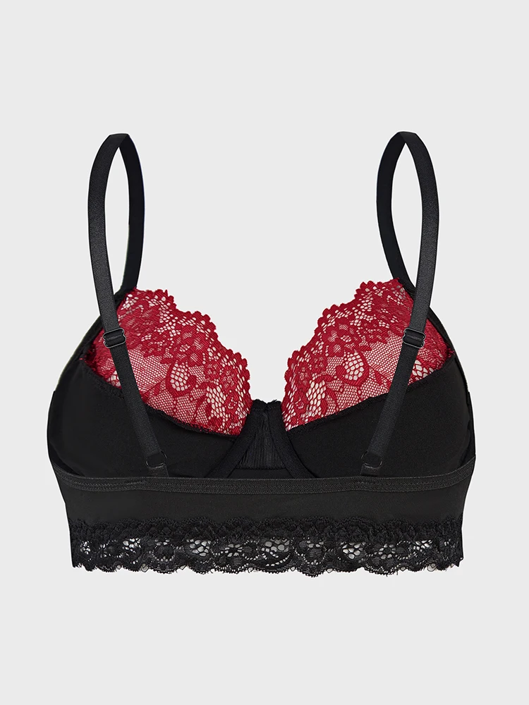 Ultra-Thin Lace Edged Skull Print Bra with Steel Ring Underwear Women's Fashionable Skeleton Patterned Bralette 2