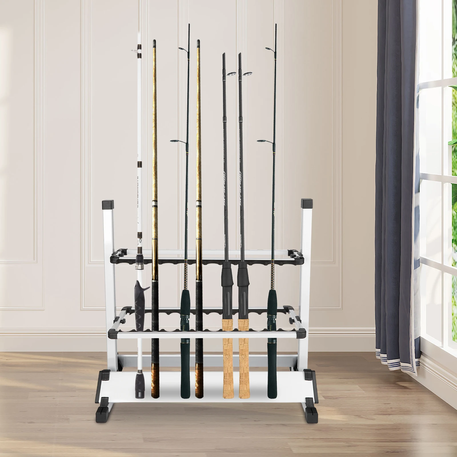 Fish Rod Rack Organizer Stand with 24 Groove Adjustable Height 73x32x72cm