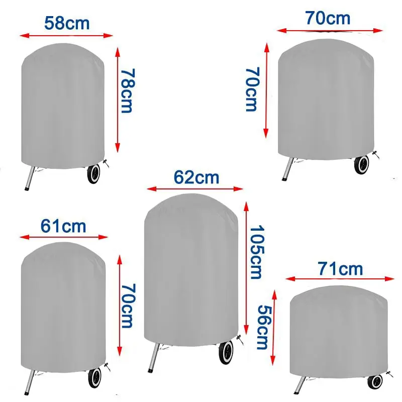 210D Outdoor Grey Waterproof BBQ Cover,Heavy Duty Protective Grill Cover Fire Pit Stove Round Gas Charcoal Electric BBQ Cover 4