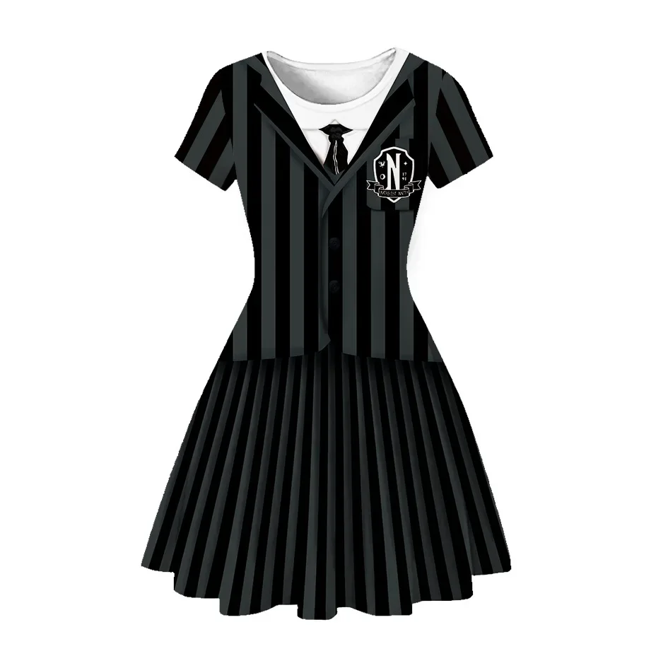Movie Wednesday Cosplay Addams Costume Children Skirt Uniform Dress Vestidos Kids Girls Halloween Carnival Party
