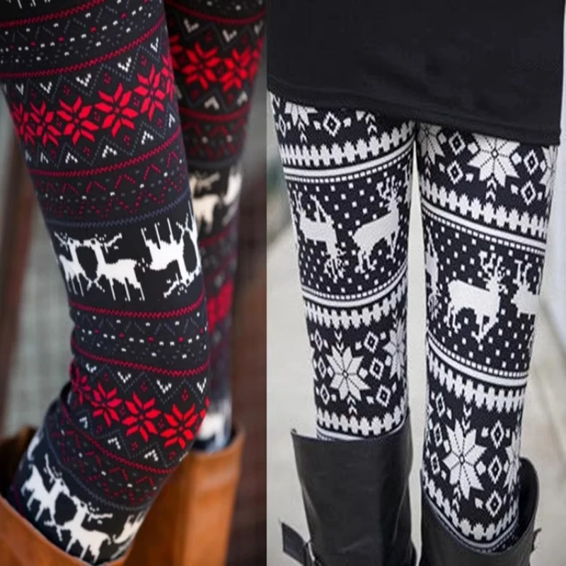 

2023 New Christmas Leggings Elk Snowflake Pattern Women's High Waisted Workout Seamless Leggins Fitness Leggings Pants Trousers