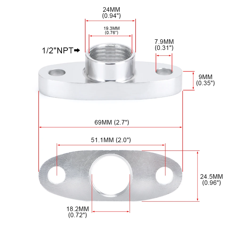 10AN JIC Turbo Oil Drain Flange 51mm For GT40-GT55 T3 T4 T04 TS0-804