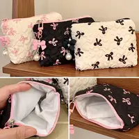 1PC Color Bow Canvas Large Capacity Lipstick Air Cushion Storage Bags Women's Makeup Bag Commuter Handbag Travel Toiletry Bags - Image 5