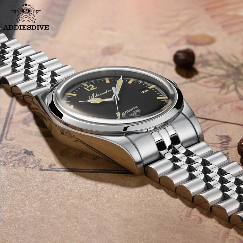 ADDIESDIVE Men's Watches Jubilee Strap Luminous 100m Waterproof 316L Stainless Steel Automatic Mechanical Watch Reloj Hombre