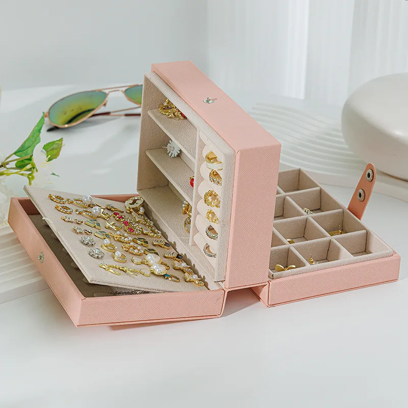 Jewelry Box PU Leather Portable Large Capacity Travel Necklace Earrings Ring Organizer Display Case Dustproof