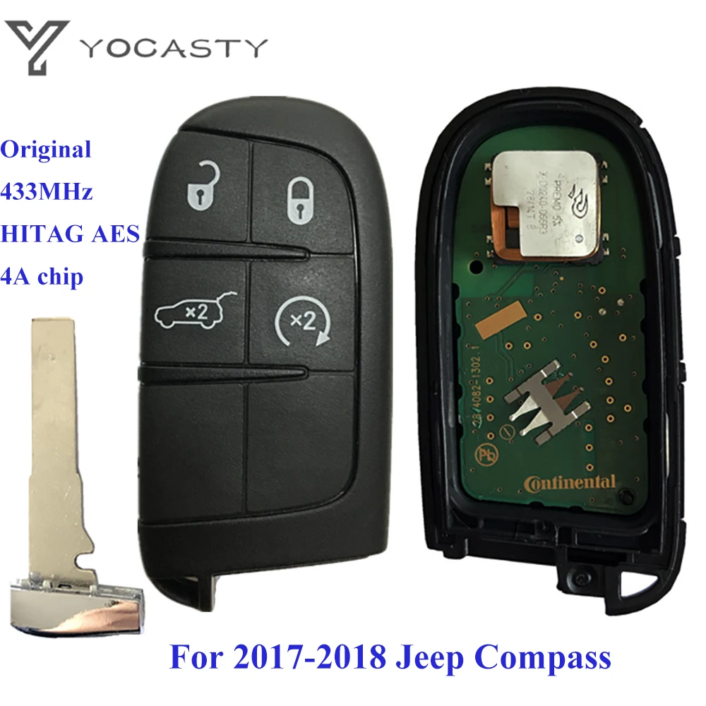 요카스티 M3N- 40821302 원래 2 버튼 스마트 원격 제어 키 2017 2018 Jeep Compass 433mhz 4A 칩 열쇠가없는 SIP22 블레이드