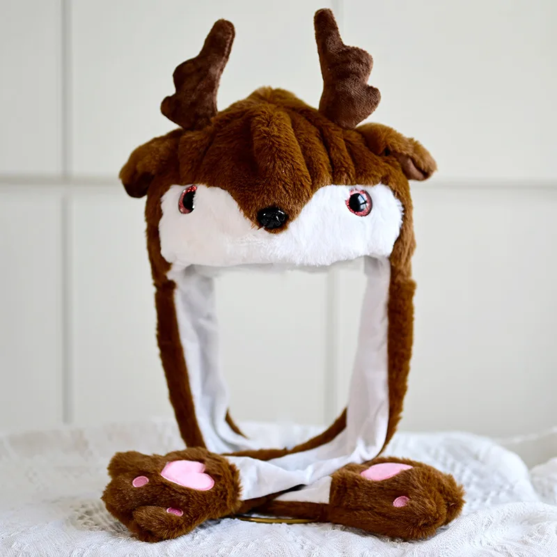 Новый рождественский подарок, шапка Санта-Клаус 60 см, олени, головной убор с подвижными ушами, украшения, красивый теплый милый подарок для девушки