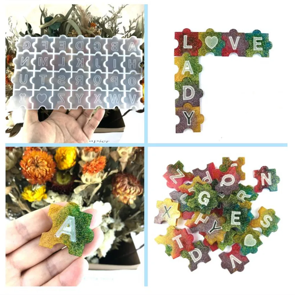 English Alphabet Puzzle Epoxy Resin Mold Letter Keychain Jewelry Pendants Silicone Mould for DIY Resin Crafts Casting Tools