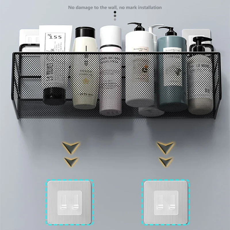 Wall-mount Bathroom Shelf Shower Shampoo Rack Toilet Accessories Kitchen Free Punch Condiment Storage Basket Bathroom Organizer 3