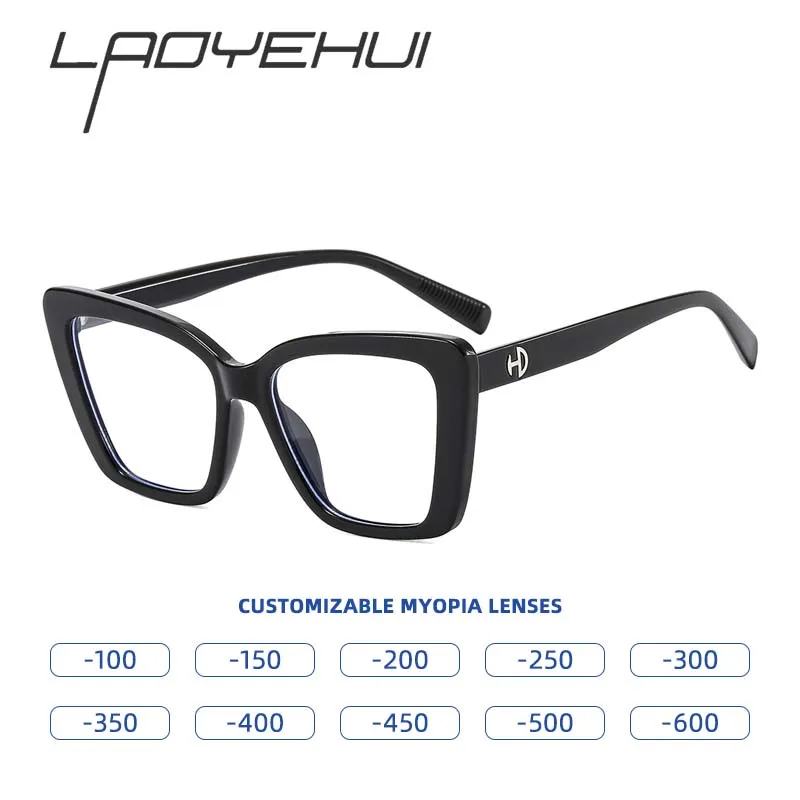 Retro Thick Frame Myopia Glasses for Women Cat Eye Anti Blue Light Reading Eyeglasses Prescription Eyewear Diopter 0 -To -600 2