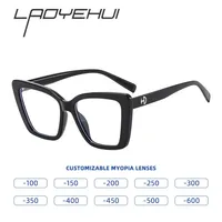 Retro Thick Frame Myopia Glasses for Women Cat Eye Anti Blue Light Reading Eyeglasses Prescription Eyewear Diopter 0 -To -600 2