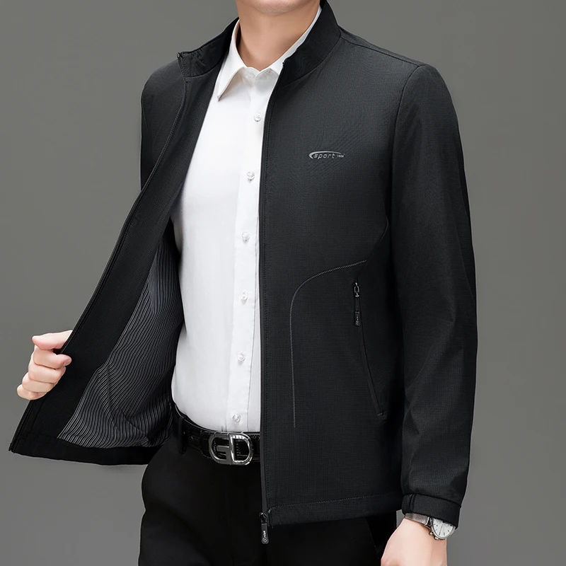 Chaqueta de negocios de color sólido para hombre, ropa de abrigo ajustada para hombre, chaqueta con cremallera para hombre, chaqueta fina para primavera y otoño para hombre, ropa para hombre