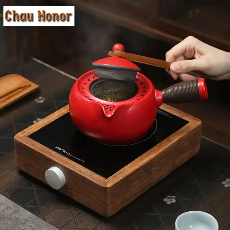 500ml Handmade Coarse Pottery Side Handle Boiling Water Kettle Large Capacity Tea Maker Pot Yellow Rice Wine Kettle Tea Ceremony