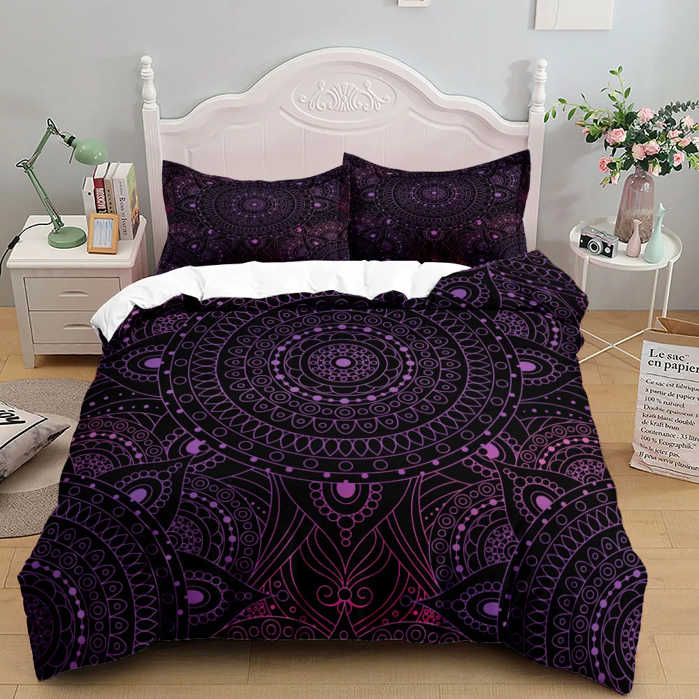 Set Copripiumino Viola Mandala Bohémien Set Biancheria Da Letto Matrimoniale Matrimoniale Matrimoniale King Cal King Size Singolo