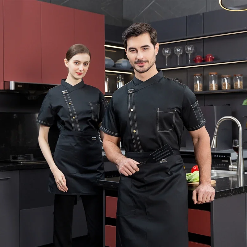 

Work Hat Women Apron Hotel Restaurant Catering Coat Sleeve Long Men Jacket Waiter Cook Clothes Chef Bakery Kitchen Uniform