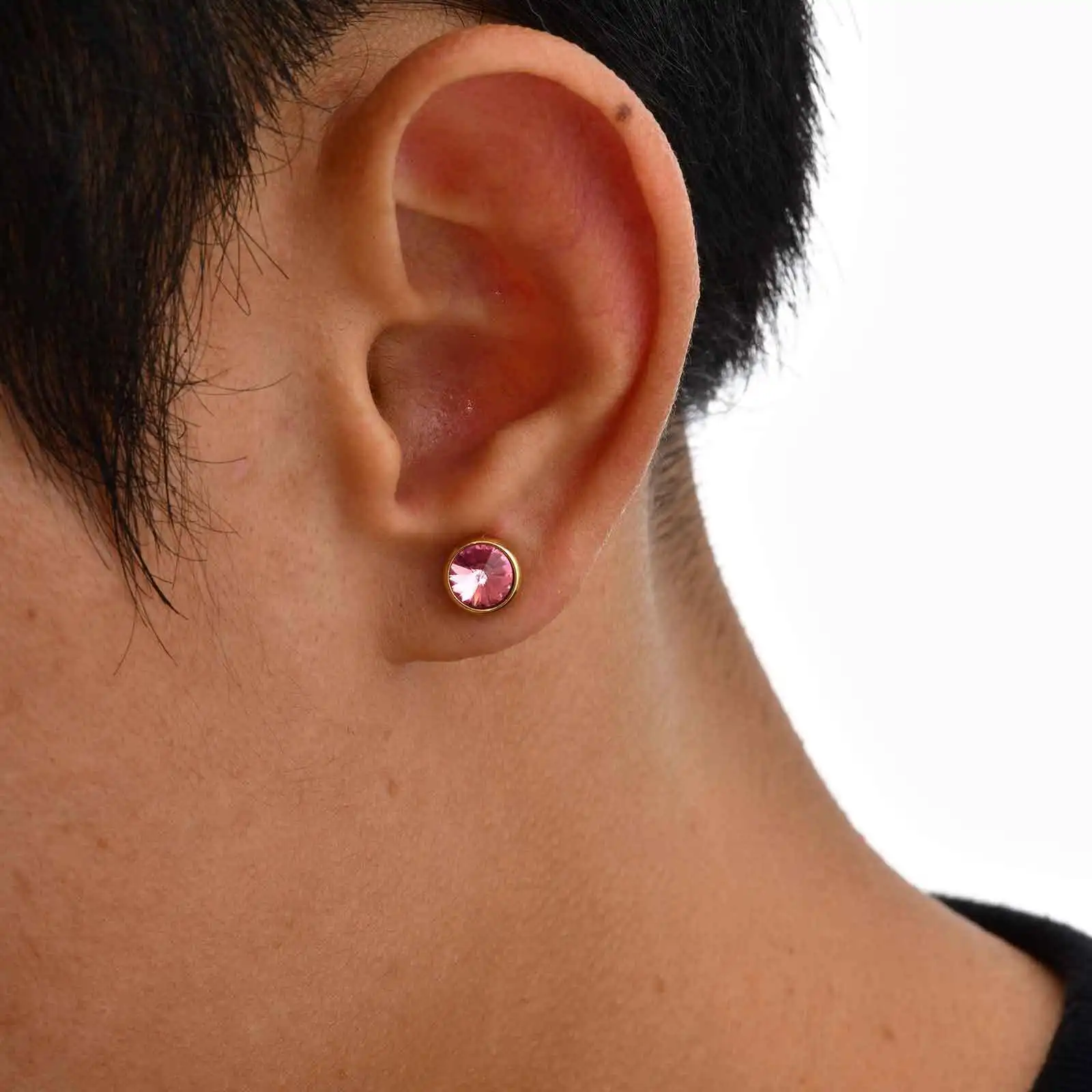 Anti-Allergie Runde Zirkon-Ohrstecker für Männer, AAA CZ Stein Edelstahl Ohrstecker, Hip-Hop Klassischer Schmuck Geschenk – Detail 3