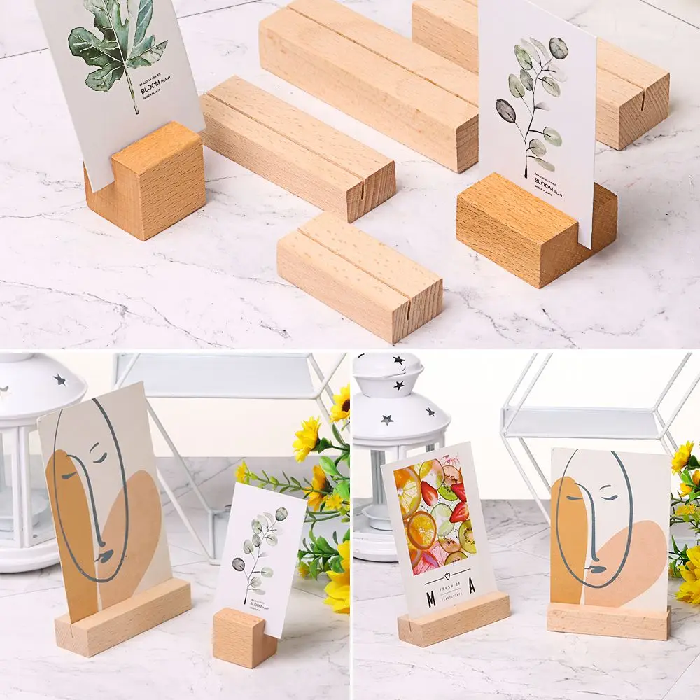 1Pcs Wooden Photo Stand Picture Cards Display Stand Business Card Holder Rectangle Card Clip Memo Holder Home Office Photo Holder Stand