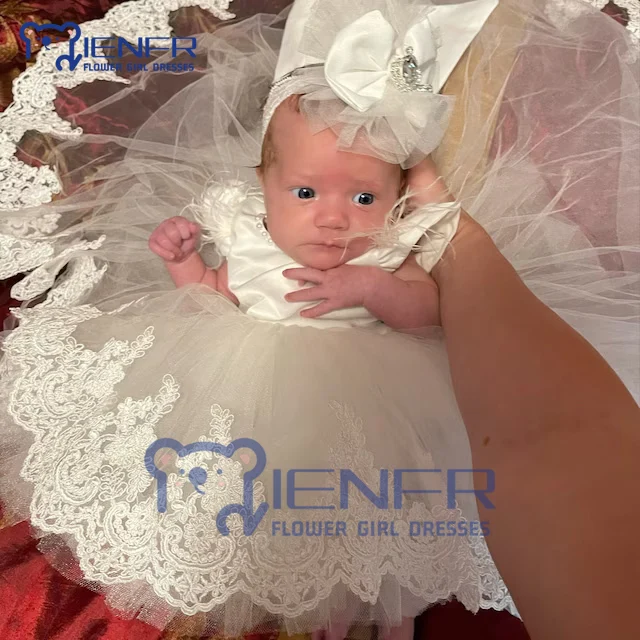 

Flower Girl Dresses for Wedding Lace Front Short Back Long with Trailing Birthday Party Kids Special Occasion Baby Girl Dress