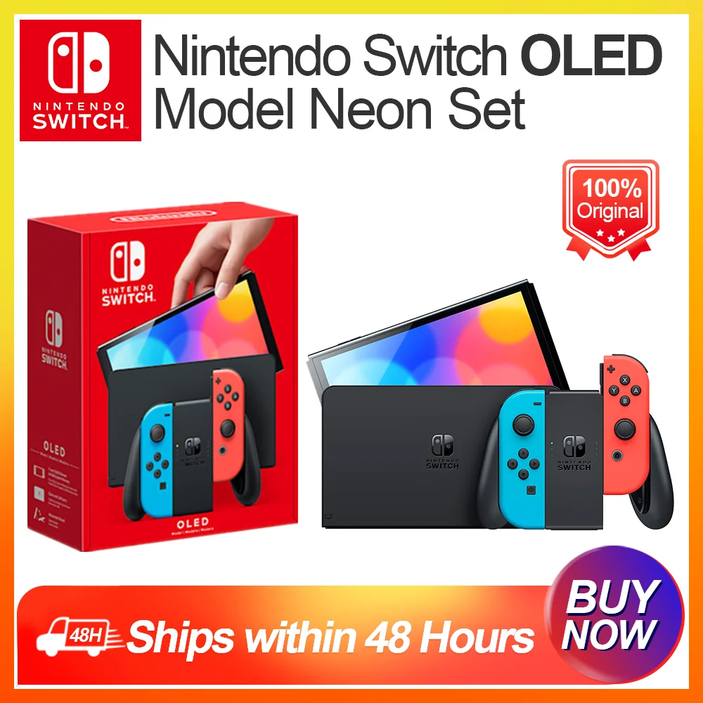 Nintendo switch oled game console néon e branco modelo com alegria con