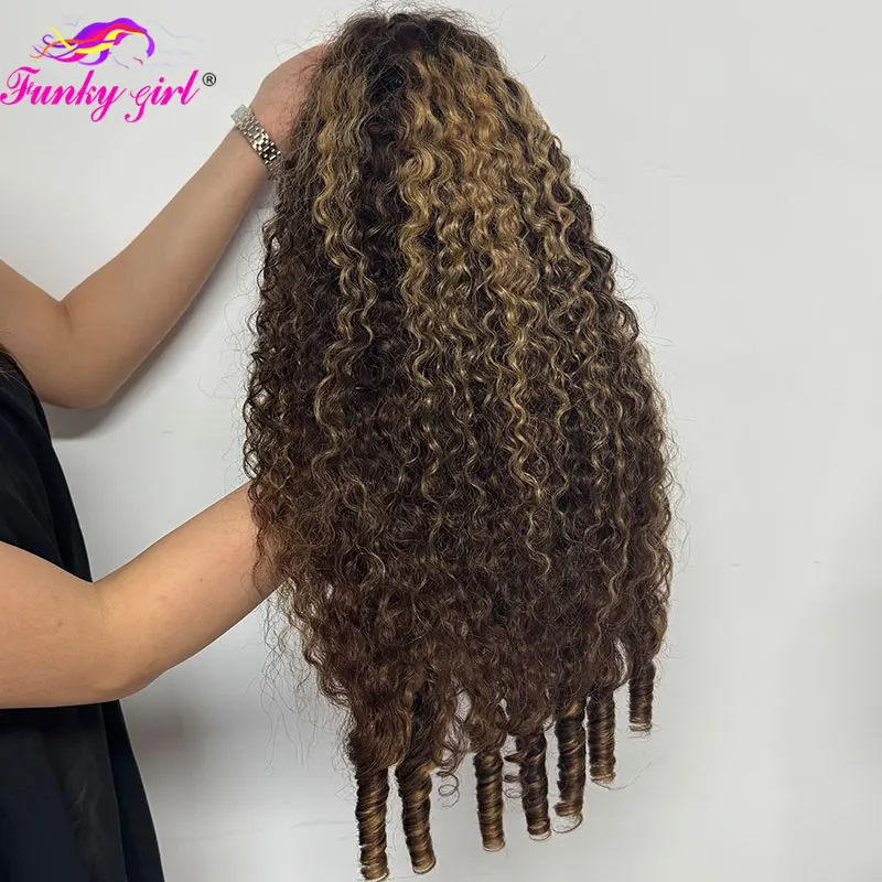 Highlight Burmese Curly Lace Frontal Human Hair Wig 4/27 Brazilian Pixie Curls Human Hair Wigs For Women 200% density Hair Wig 2