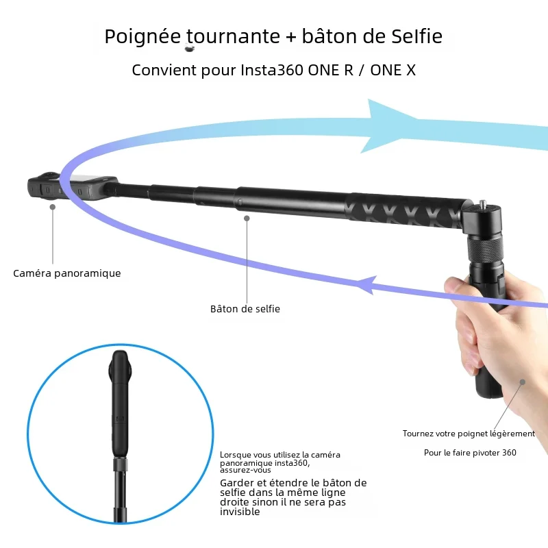 Perche à Selfie 2 Mètres Extensible - Compatible GoPro, Poignée Antidérapante, 5 Sections