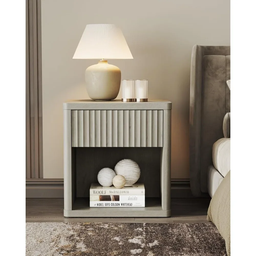 Nightstand Set of 2 Nightstands with Drawer Storage Bed Side Table End Table Large Modern Wood Wide, Nightstand