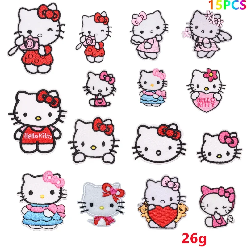 

15pcs Hello Kitty Anime Clothing Thermoadhesive Embroidered Patch DIY Garment Clothes Jeans Hoodies Accessories Decor for Girls