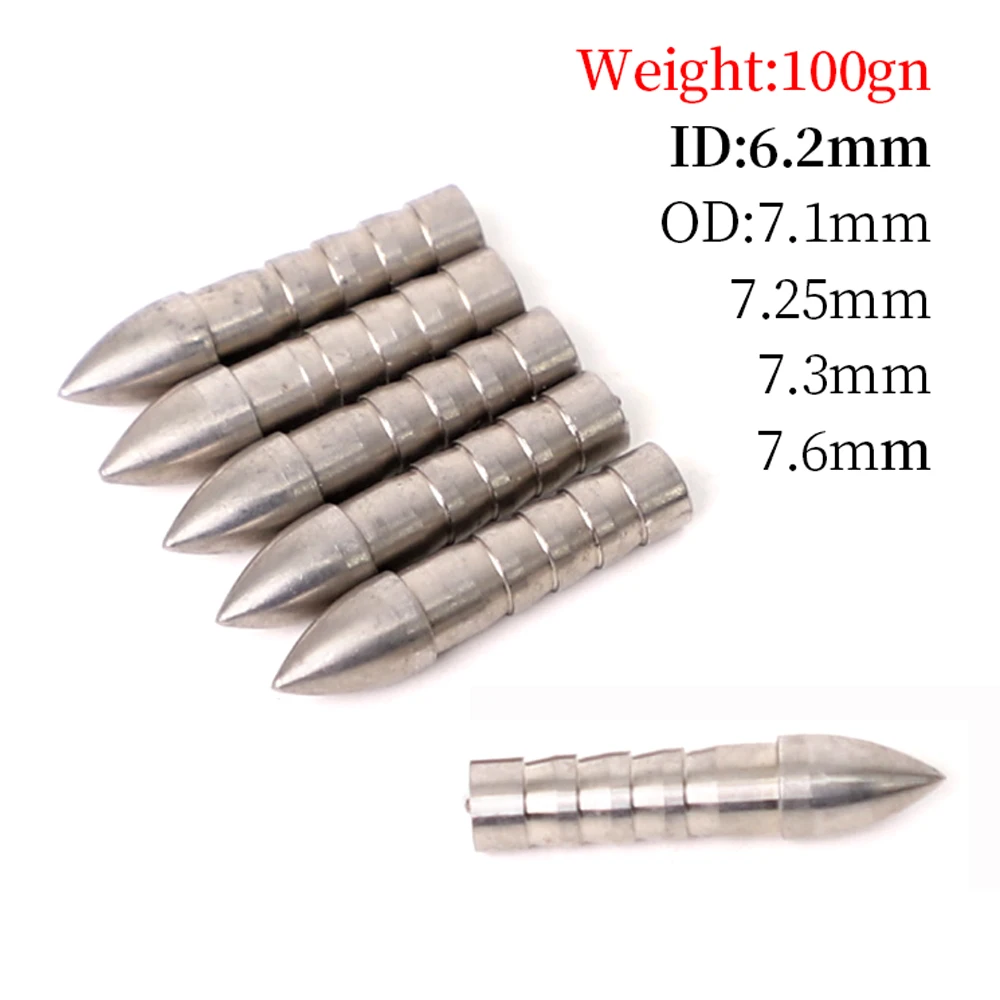 Archery Arrowhead 12pcs 75/80/100grain Insert Arrow Head Stainless steel Arrow Tips for ID 6.2 mm Shaft DIY Accessory archery arrowhead