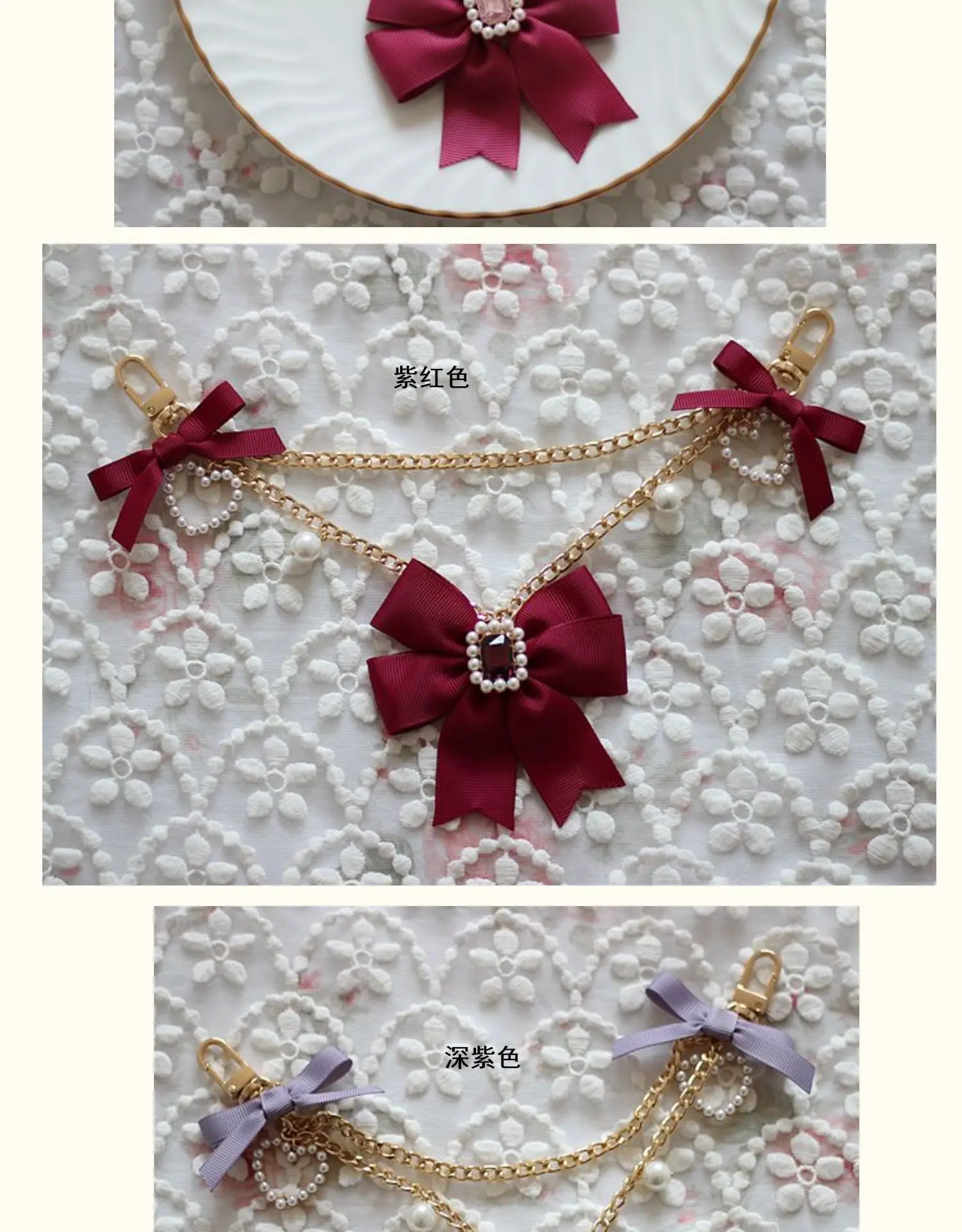 Japanese Style Liz Bow Ribbon Pearl Shiny Bag Charms Cute Girl Super Fairy Handbag Pendant Rhinestone Bag Accessories