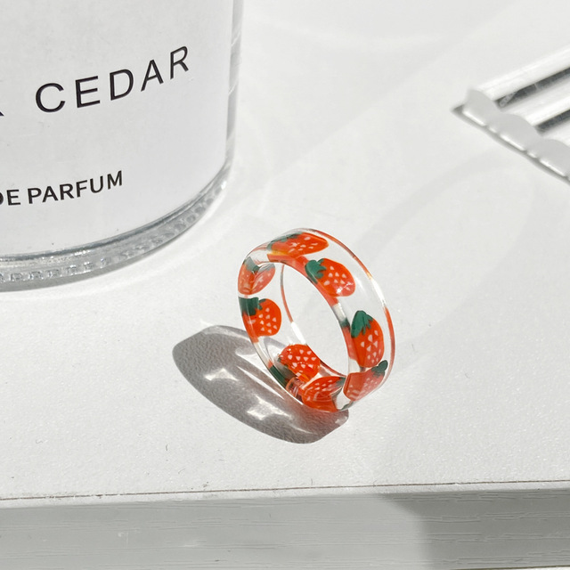 Ring Set Wholesale 2022 Summer Fashion Fruits Flowers Geometric Chain Candy Color Opening Rings Women Finger Jewelry