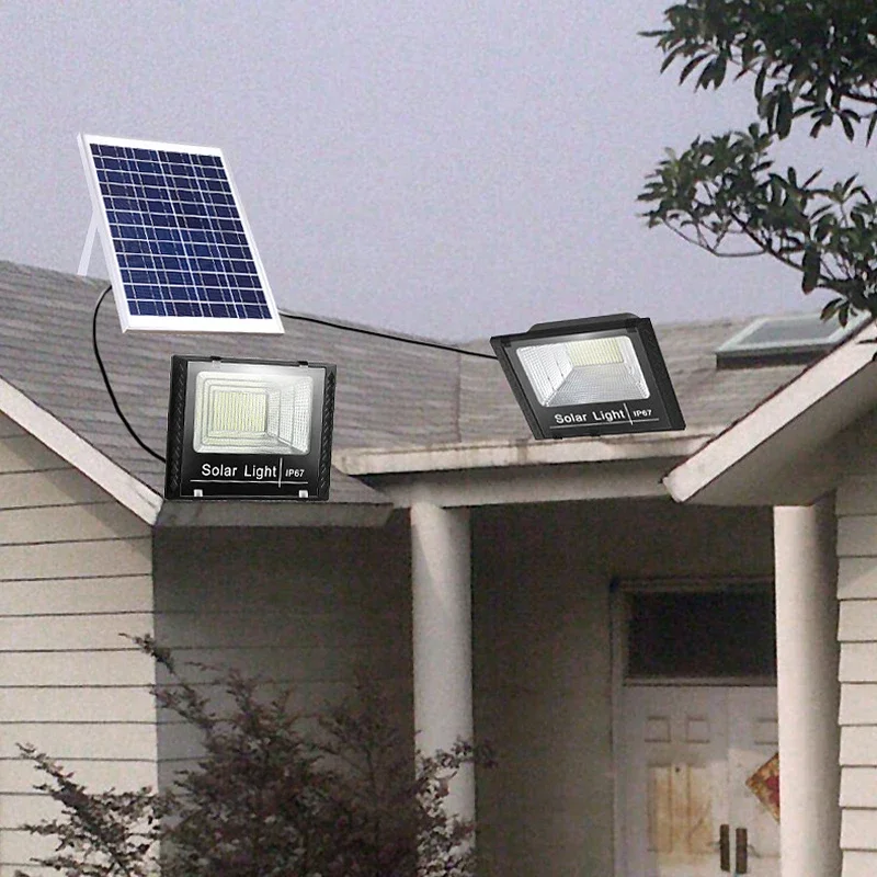 2 head Solar Flood Light Outdoor Garden House Remote Control Waterproof LED