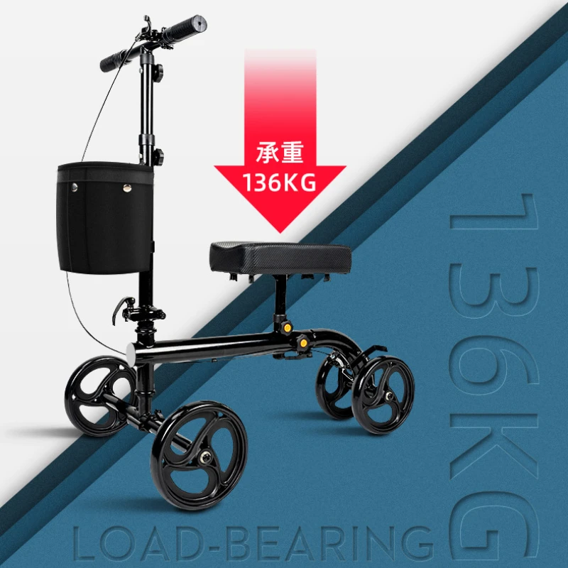 Fashion One-Leg Injury Knee Rollator Portable Foldable Can Sit And Push Rehabilitation Car Fracture Travel Artifact