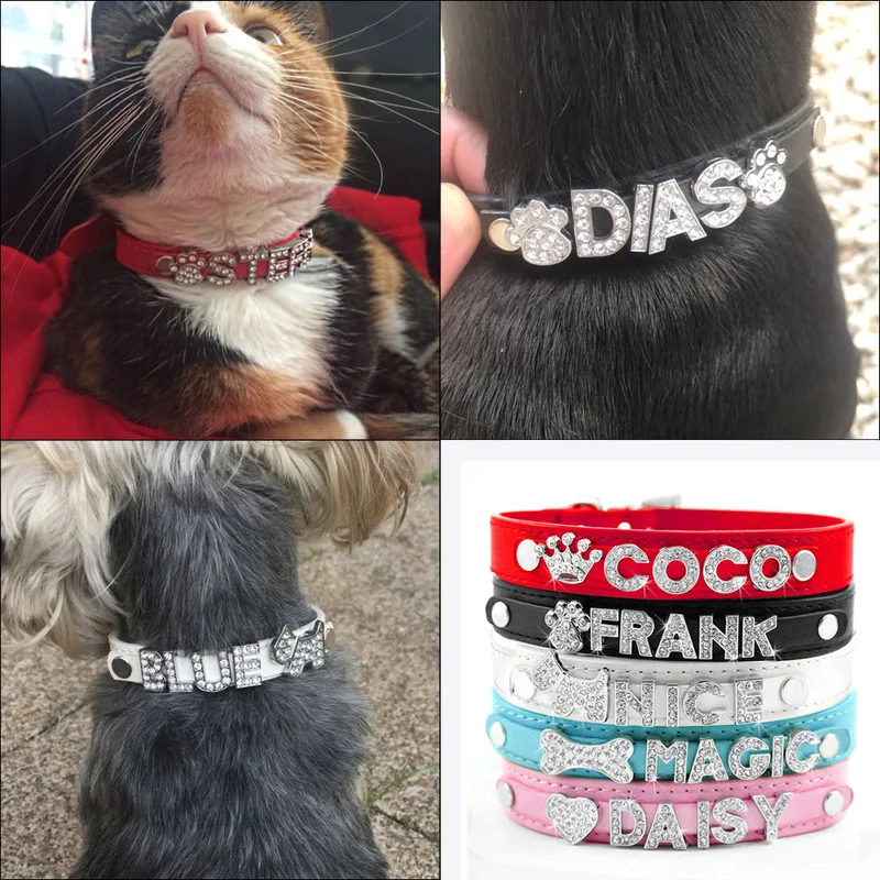 Bling Rhinestone Puppy Dog Collars Necklace for Small Dogs Chihuahua Free Name Charms Pet Accessories