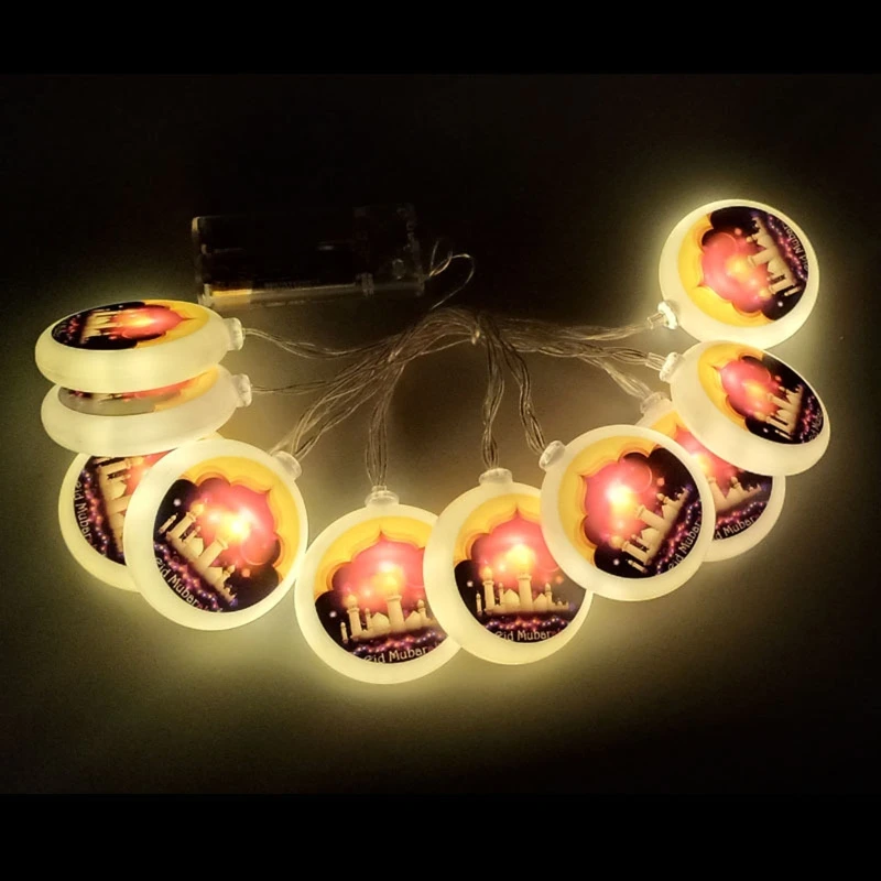 

69HC 1.5M 10 LEDs Ramadan Fairy String Lights for Palace Pattern Eid Mubarak Battery Operated Hanging Lantern Lamp Muslim Party