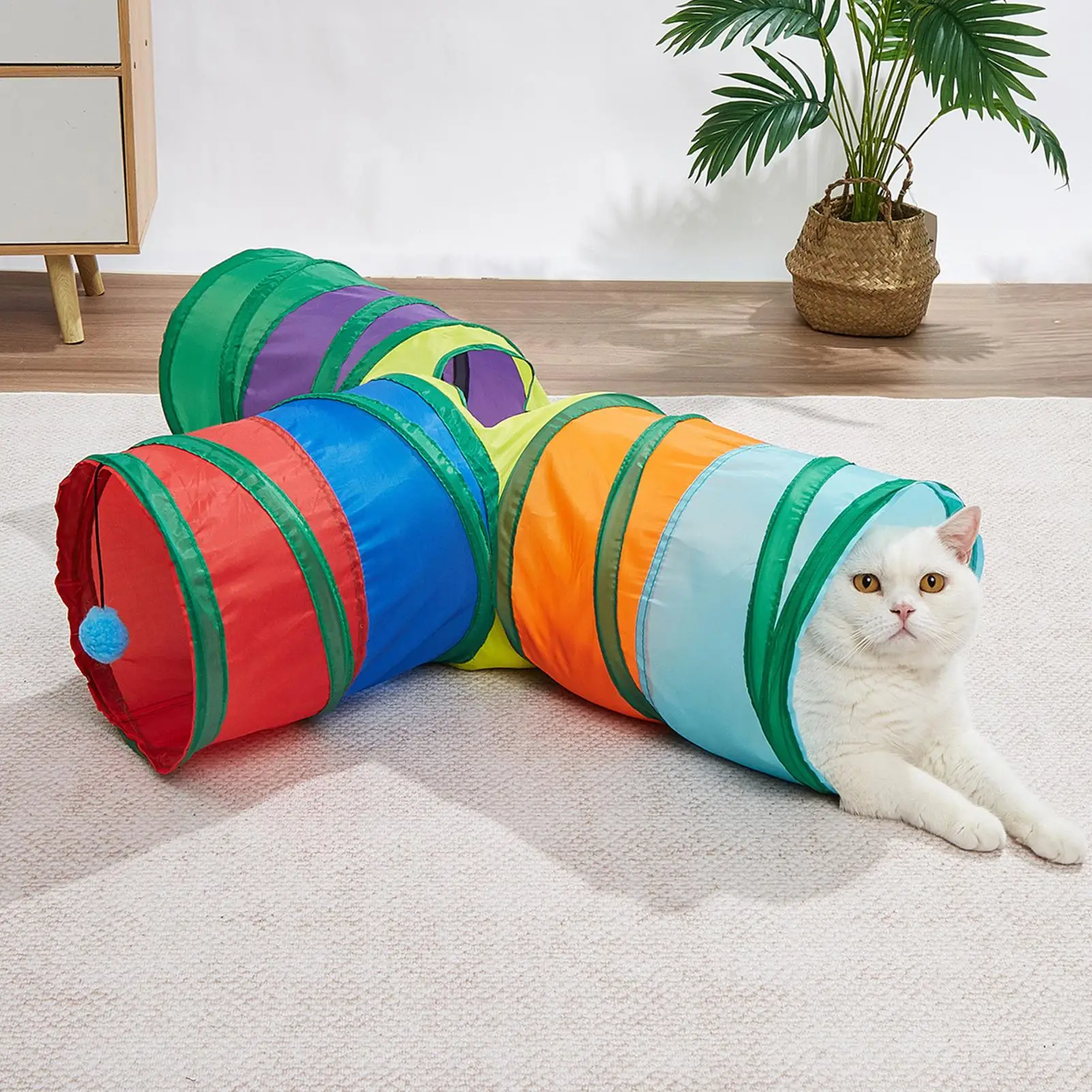 Cat Play Tunnel T-Shaped 3 Way With Peephole 3 Way Large Cat Tunnels For Kitten Puppy Small Dog Pet Indoor Play Exercise