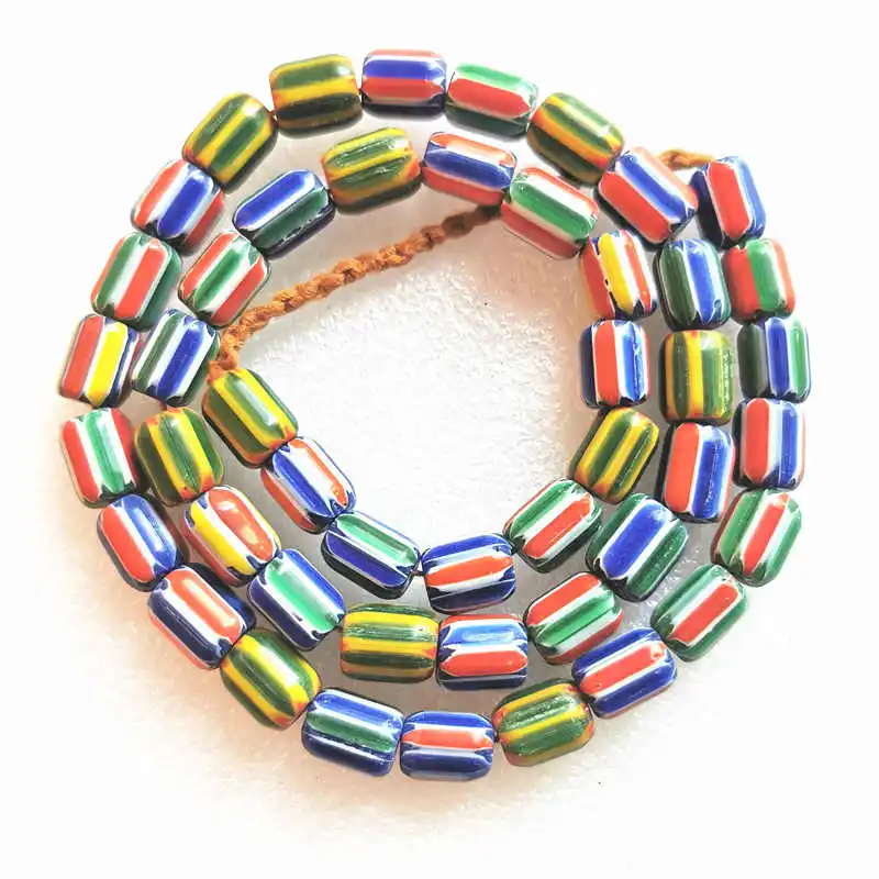 TSB0199 Nepal Hand Colorful Safron Lampwork Beads Strand Antiqued Trade Beaded Necklace