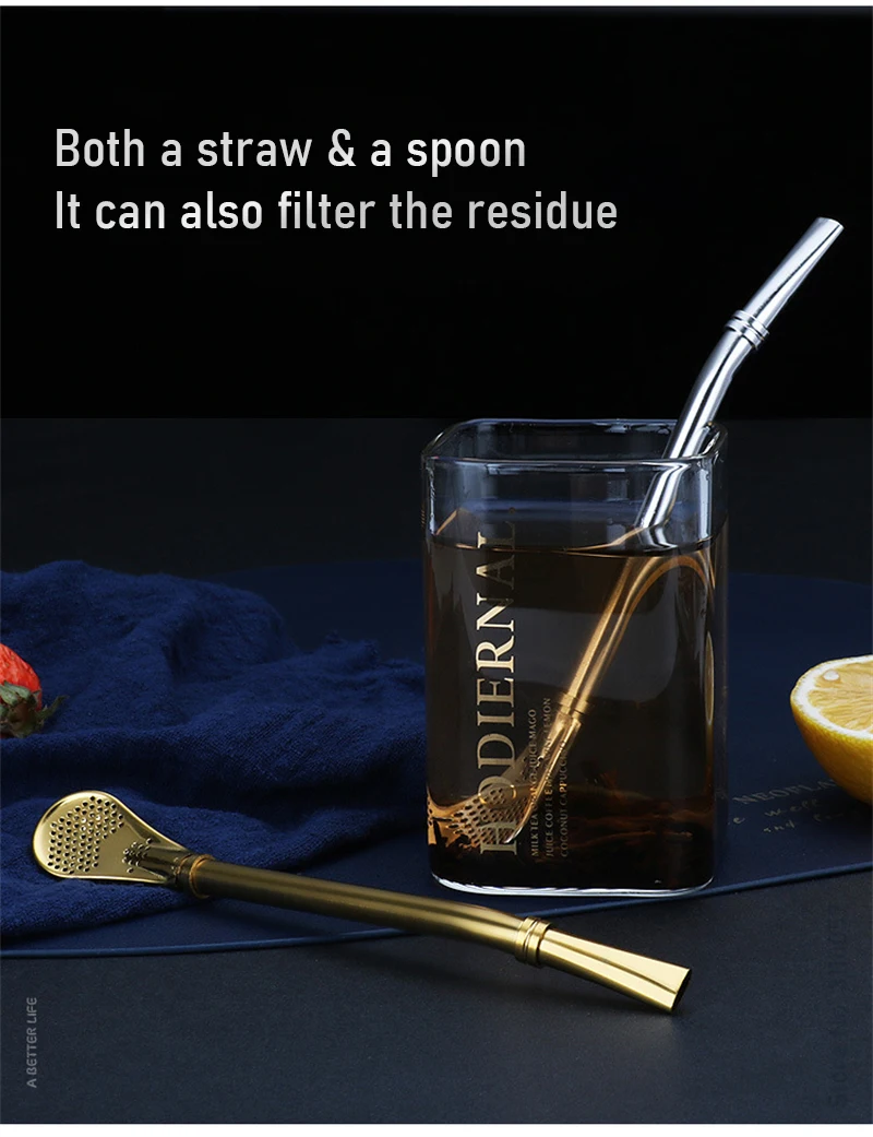 Description Picture 5 of itemColorful 304 Stainless Steel Tea Drinking Straws Spoon Yerba Mate Tea Filter Reusable Bombilla Gourd Tea Tools Bar Accessories