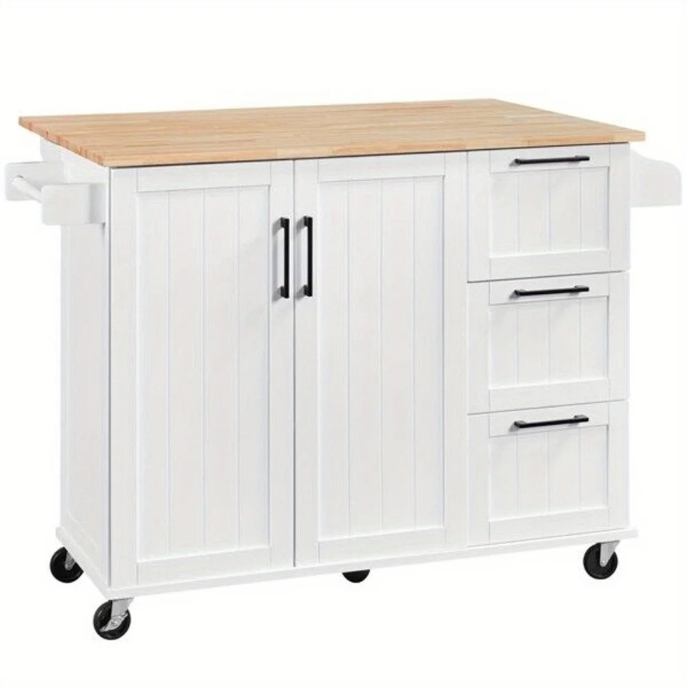 Rolling kitchen with deciduous top, kitchen cart with 3 drawers and cupboards